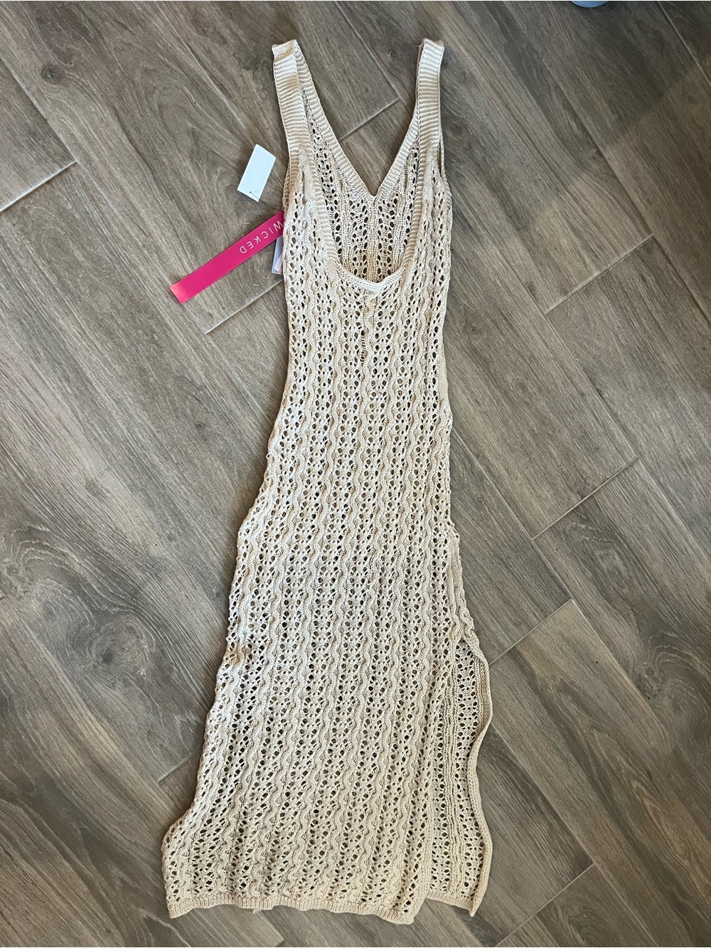 Sleeveless Cream Crochet Maxi Dress with V-Neck - Picture 4 of 4